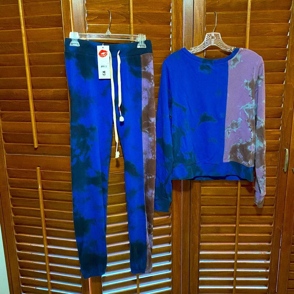Wildfox Meteorite Wash Echo Jogger set (blue purple tie dye) NWT